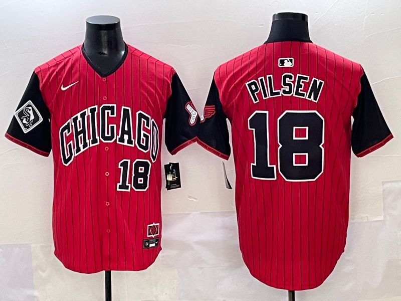 Men 2025 Chicago White Sox #18 Pilsen Red Stripe Joint Name Nike MLB Jersey style 6->tennessee titans->NFL Jersey